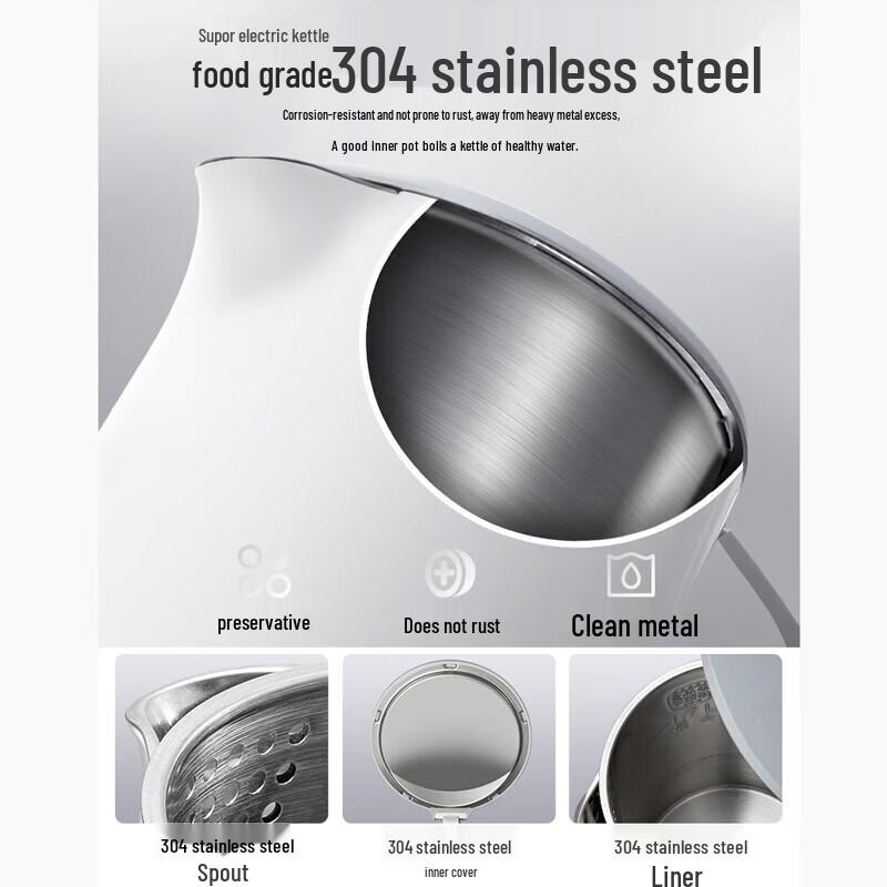 SUPOR 1.7L Double-Layer Stainless Steel Electric Kettle CN Plug (adapter Included)