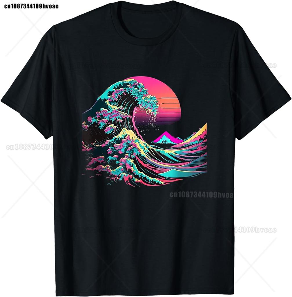 Ästhetisches Glitch Great Wave Retrowave Synthwave T-Shirt Kurzarm-T-Shirt Streetwear