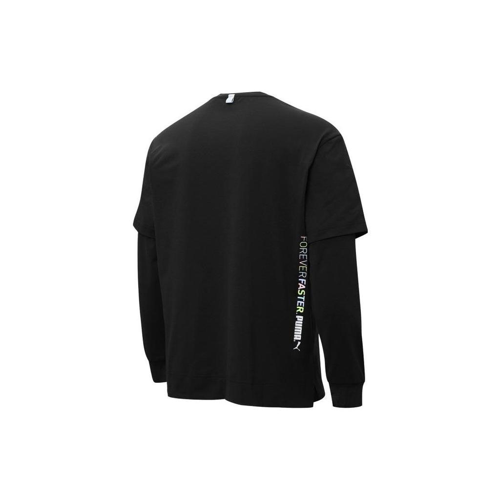 Puma Logo Reflective Print Loose Breathable Layered Long Sleeve T-Shirt Unisex Tops Black 671960-01
