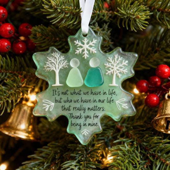 Snowflake-Shaped Sea Glass Friendship Decor Handmade Sea Glass Art Christmas Ornament Coastal Friendship Keepsake