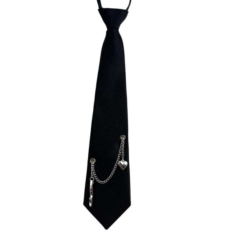 PreTied Women Necktie With Quick Zipper Design Fashion 2000s Punk Chain Decors Neck Tie For Business Event Gathering