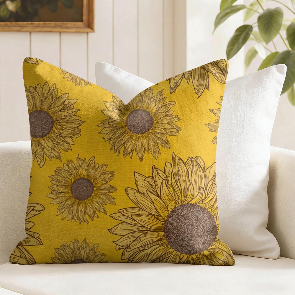 Sunflower Pattern Cushion Cover Natural Linen Pillow Cover DoubleSided Print Cushion Cover for Sofa Home Decor