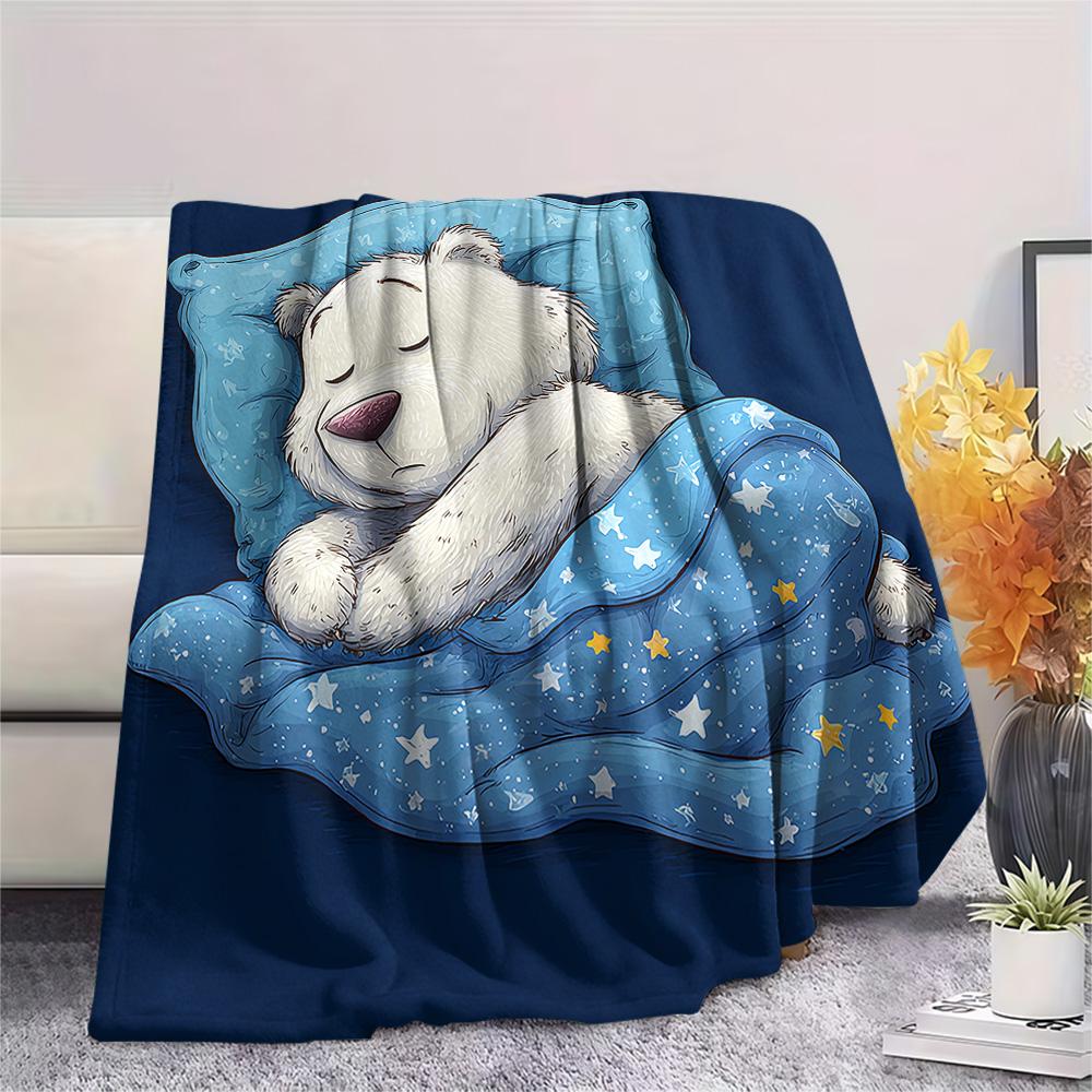 Polar Bear Print Flannel Blanket, High quality Comfortable for All Seasons, Home Decor, Warmth and Comfort, Perfect for Christmas Gifts