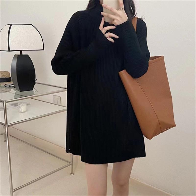 Semi-turtleneck Pit Strip Pullover Women's Autumn and Winter New Loose Large Size Lazy Wind Bottomed Knitted Sweater Top