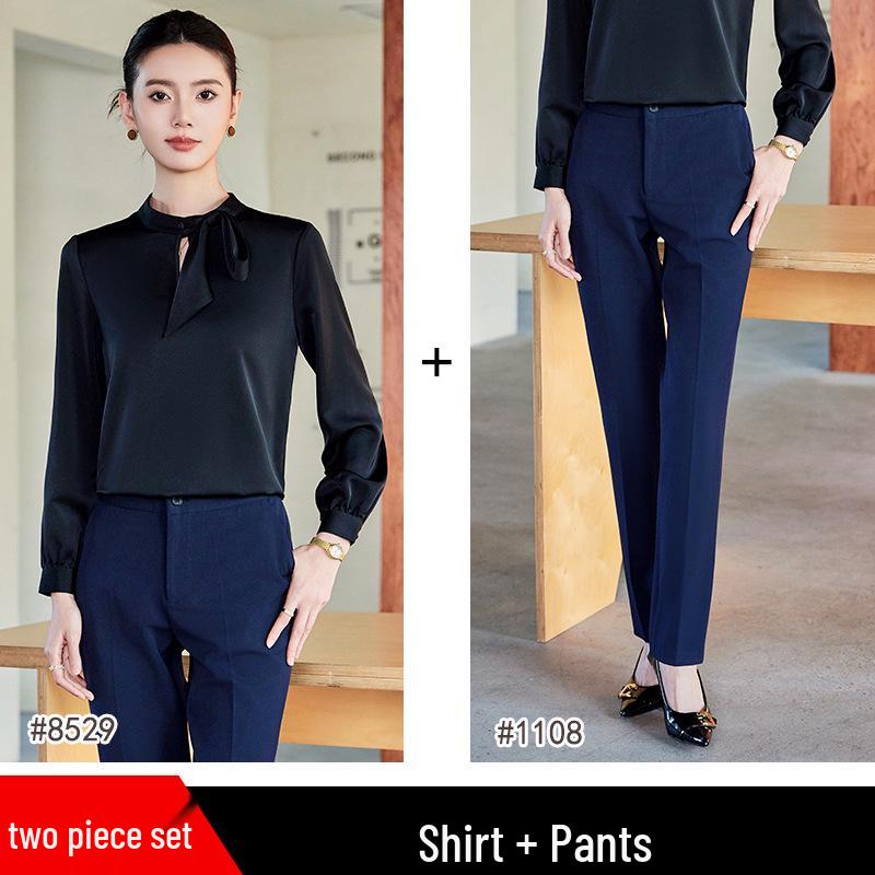 2025 Women's High-End Acetate Satin Workwear Jumpsuit: White Spring/Autumn Inner Layer Top