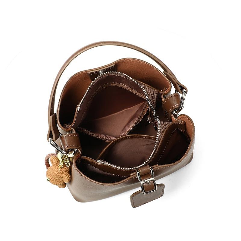Bucket Bag Women's New Leather Women's Bag Autumn and Winter Large Capacity Shoulder Portable Messenger Bag Luggage