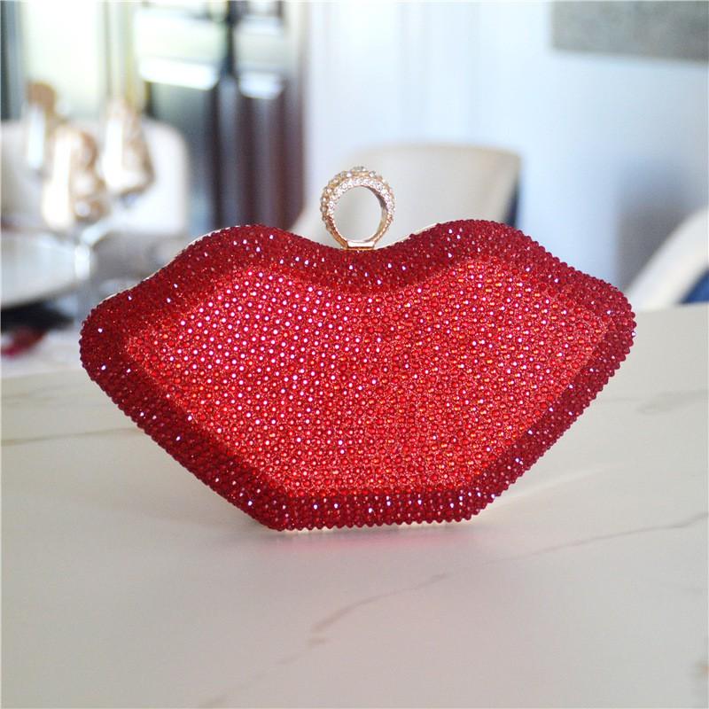 Lip Shape Evening Clutch Bag With Rhinestone Embellishment Women Formal Party Wedding Accessory