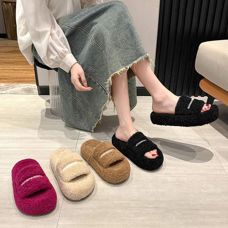 Niche Mao Mao slippers women's 2025 new Korean version ins trendy shoes autumn and winter embroidery thick-soled soft Mao Mao cotton slippers