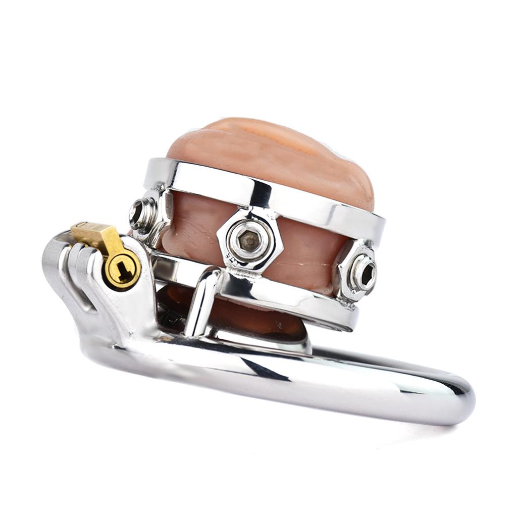 Silikonowa symulowana pochwa ze stali nierdzewnej dla mężczyzn CB Lock Chastity Lock zdejmowany pierścień na penisa Gay Cuckold Sex Toys