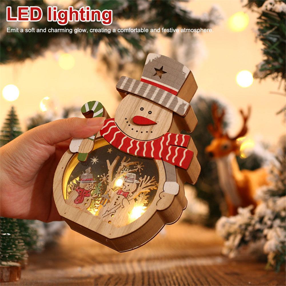 Wooden Christmas Ornaments with LED Lights Santa Claus Snowman Toys New Year Navidad Xmas Decorative Pedants Home Party Decor