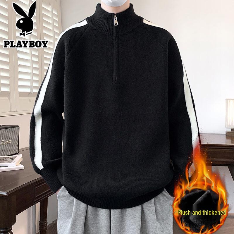PLAYBOY Men's Half-Zip Stand Collar Sweater