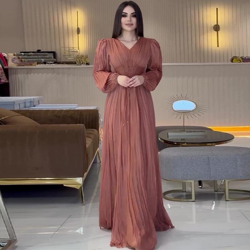 2024 Autumn French V-Neck High-Waisted Slimming Long-Sleeved Dress