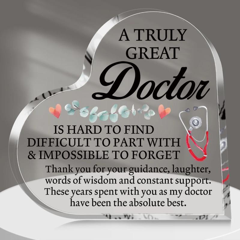 2D Flat Thank You Doctor Plaque Heart Shaped Acrylic Desktop Decoration Plaque, Home Decor Plaque Hanging Wall Art Decorative Garden Decoration for Ro 10x10x1cm
