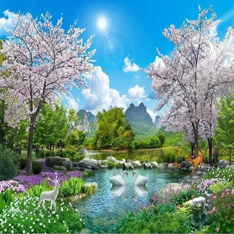 3d Nature Landscape Wallpaper Swan Lake Wall Paper Living Room Bedroom Wall Mural Frescoes Home Decor