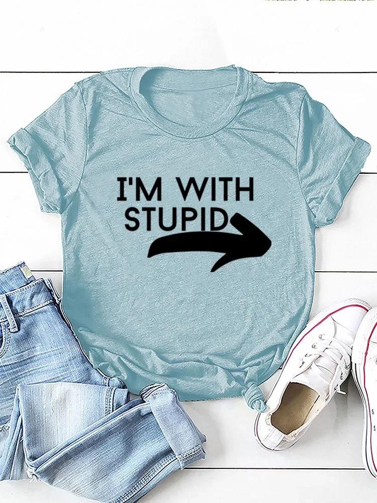 

Я с Тупым Принтом Стрелки Женская Футболка с Коротким Рукавом Круглый Вырез Свободная Женская Футболка Женская Футболка Топы Camisetas Mujer XXXL небесно-голубой