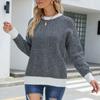 Women's  And Winter Splicing Knit Sweater Round Neck Long Sleeve Striped Sweater