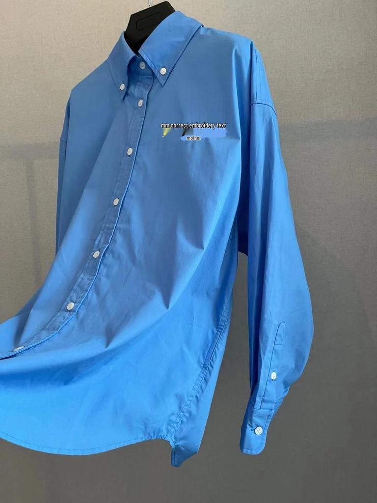 Nanyou Unisex Blue MM Letter Embroidery Long-Sleeve Shirt