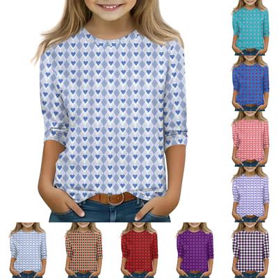 Print Tops For Youth Girls 5-16 Years Round Neck 3/4 Sleeves T-Shirts Trendy Tops Outfit Tees