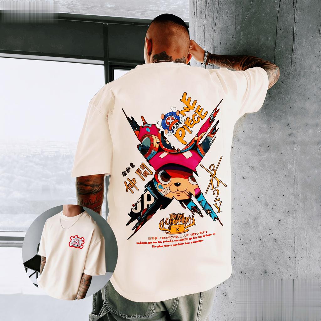 Tony Tony Chopper One Piece TShirt Men Summer Cyberpunk Character Graphic Short Sleeve Streetwear Loose Fit Anime Fan Tee