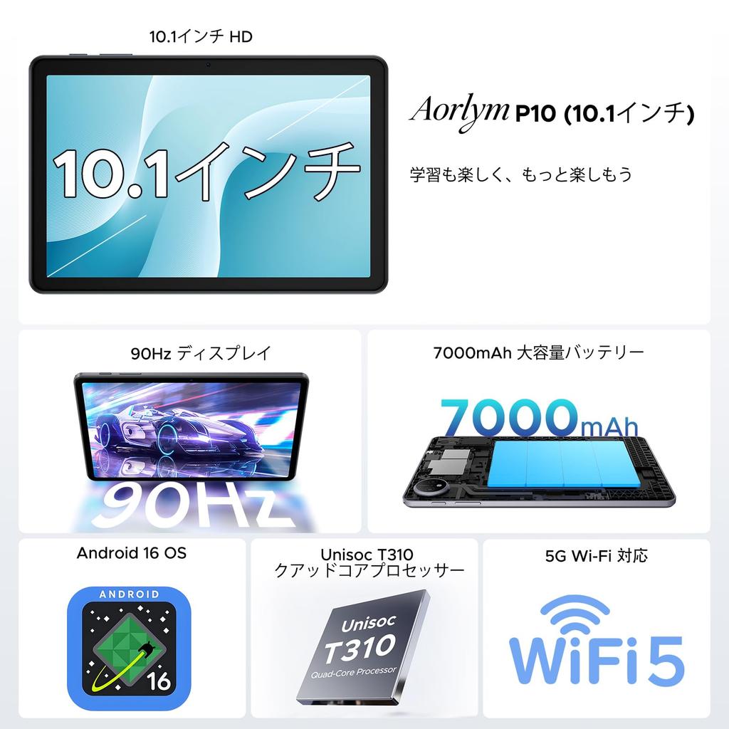 Tablet with 6 Included P10 Android 16 Tablet Gemini AI Function 48GB RAM 128GB ROM 2TB Expandable HD Resolution 90Hz Refresh Rate 7000mAh Widevine L1