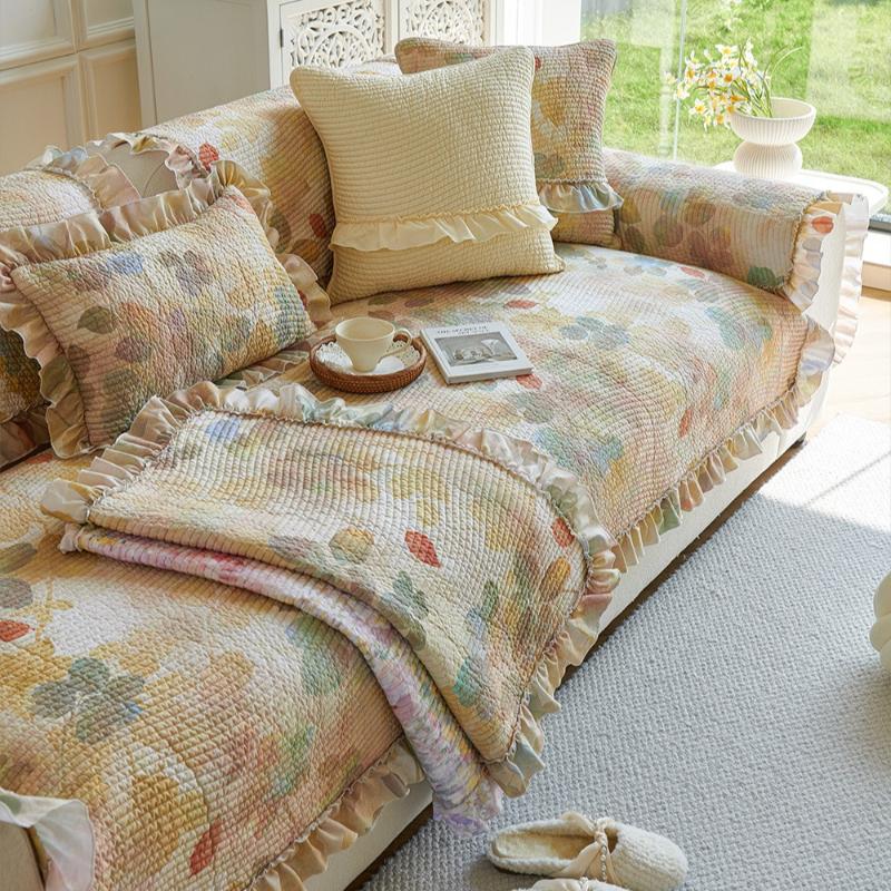 Pastoral Style Cotton Couch Pad New Sofa Cover Skirt Sofa Protective Cloth With All Season Universal One-Piece Anti Slip Durable