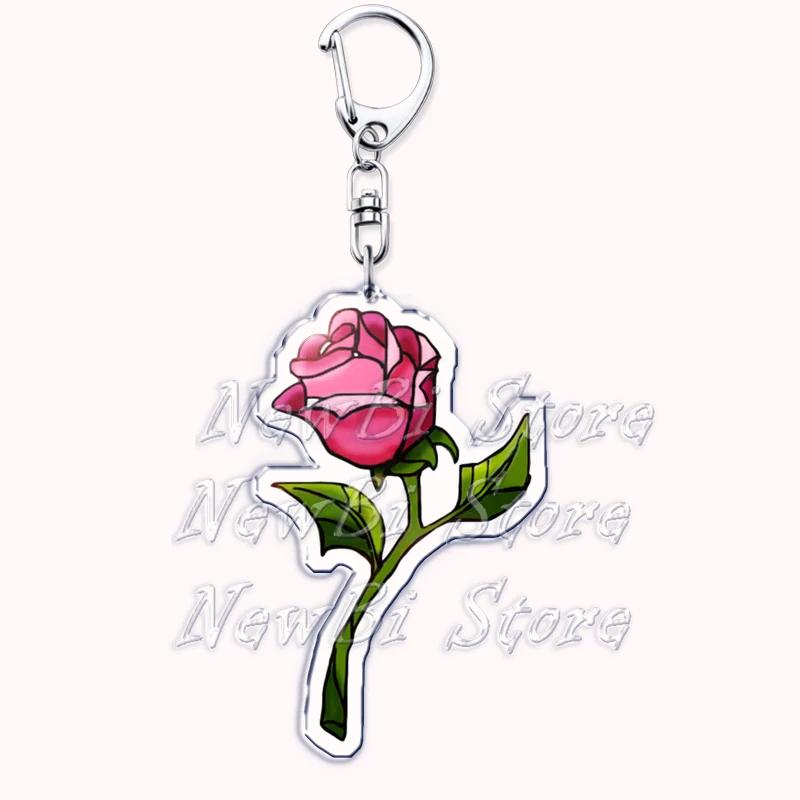 Romantic Pink Rose Flower Keychains Sunflower Red Love Keyring for Accessories Bag Key Chain Ring Jewelry Lovers Friends Gift