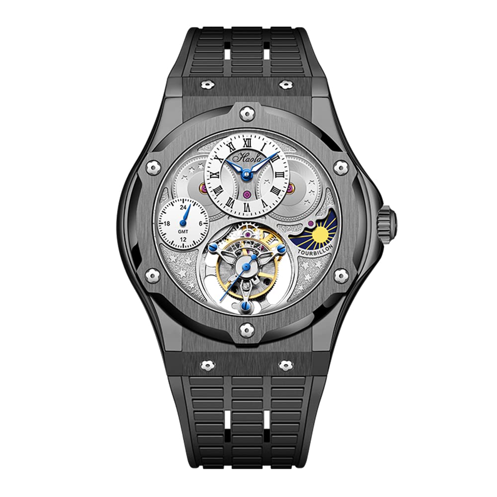

HAOFA Watch Tourbillon Manual Winding Mechanical Watch Moon Phase GMT Watch Luxury Stylish Sapphire Glass Popular Gift for Men Men s Men s чорний