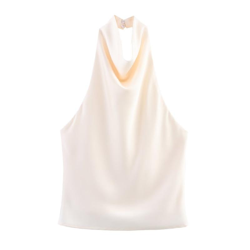 Летний новый европейский и американский стиль шелковый атласный текстурный темпераментный воротник-ожерелье топ S слоновая кость