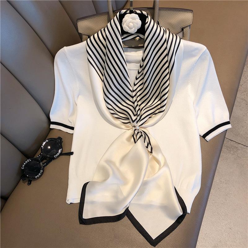 Luxury Brand Square Scarf For Women Design Shawl Wrap 90cm Print Twill Silk Women Hijab Female Foulard Headband Bandana