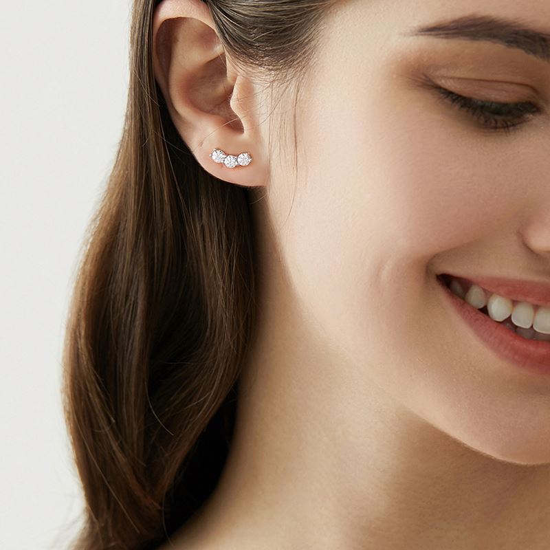 3mm Moissanite Stone Stud Caterpillar Earring for Women 925 Sterling Silver Rhodium Plate Eternity Wedding Fine Jewelry