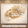 Elegant Wedding Rings Backdrop, Mr & Mrs Tag with Ivory Roses Photography Background