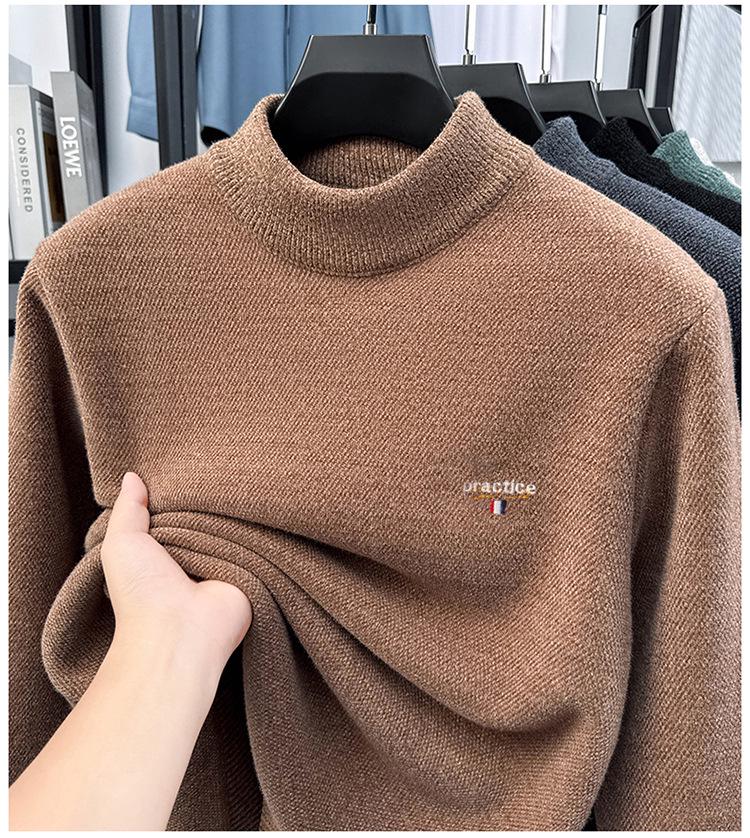 Men's Fleece-Lined Winter Embroidery Sweater