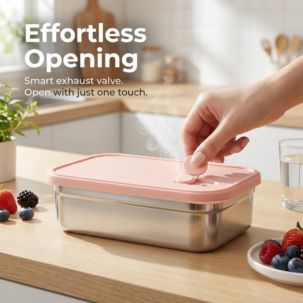 Fruit Vegetable Storage Box 1/2 Grids Stackable 304 Stainless Steel Food Storage Container Portable Leak-proof Fresh-keeping Box