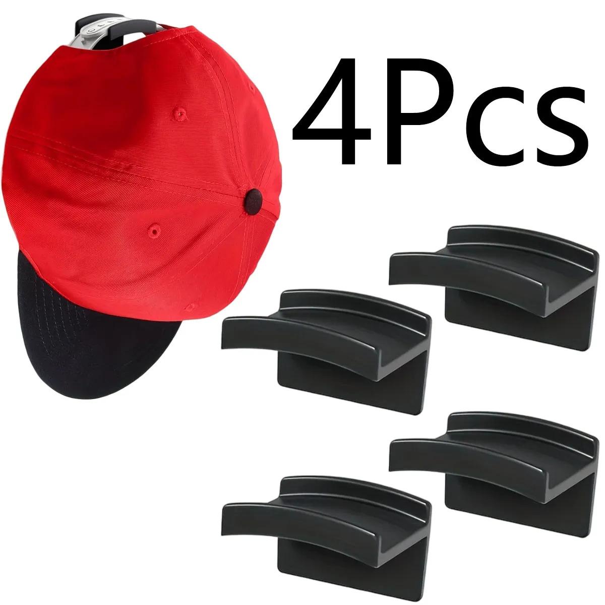 4Pcs Wall-Mounted Hat Hooks Baseball Cap Storage Rack Simple Hat Rack Strong Load-Bearing White Multifunctional Hooks 4Pcs чёрный
