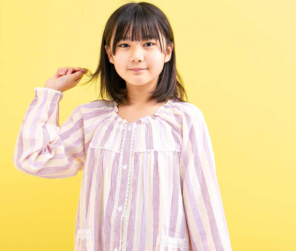 Long Front Smooth and Cool Willow For Overnight School School 10086 [K's Eye] Girls' Pajamas, Sleeves, Opening, Spring/Summer, 100% Skin-Friendly
