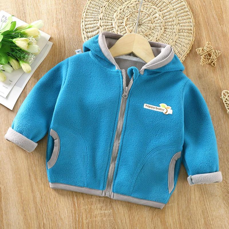 

Children s Autumn and Winter Thickened Cardigan Hooded Zipper Jacket 80 синій
