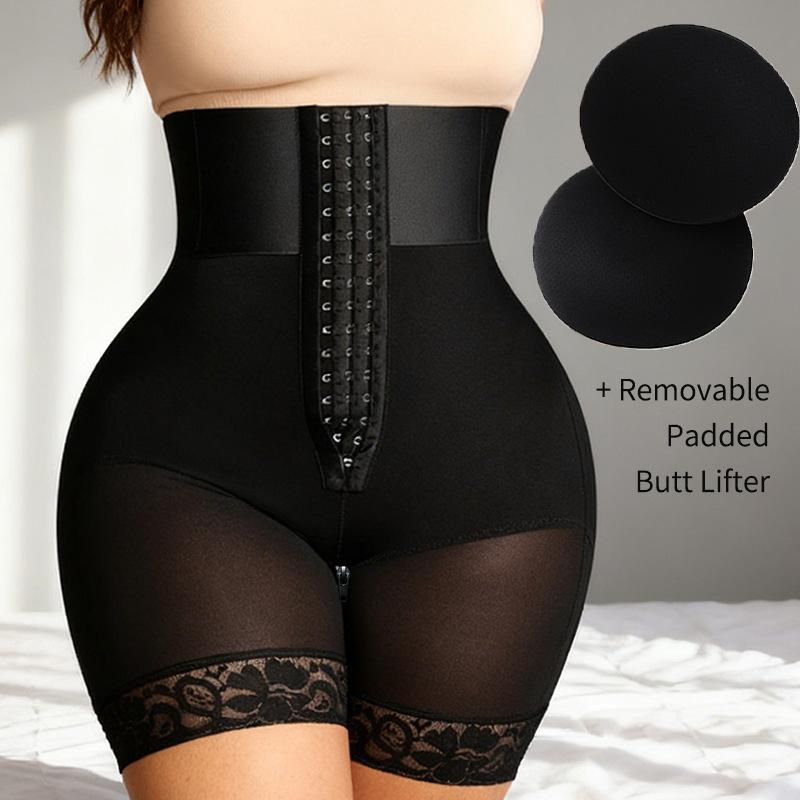 Women High Waist Tummy Control Butt Lifting Shapewear Pants With 3 Rows Buckle Zipper Crotch