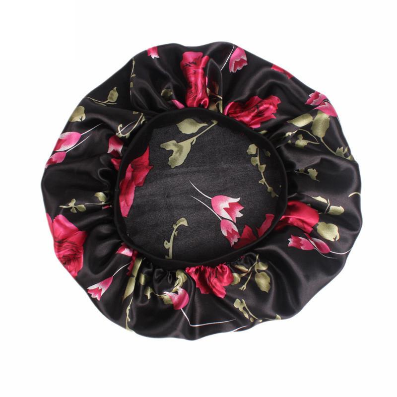Women Satin Bonnet Elastic Wide Band Floral Printing Night Sleep Hat Hair Loss Head Wrap Chemo Hair Care Shower Makeup Cap