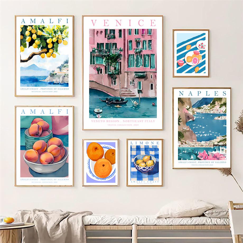 Venice Amalfi Sea Lemon Peach Orange Wall Art Canvas Oil Painting Fruit Posters And Prints Pictures for Living Room Home Decor