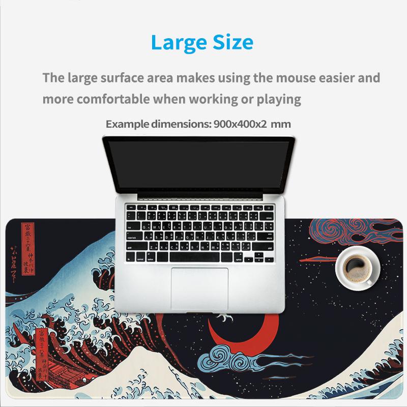 Mouse Pad Red Moon Japanese Great Wave Gamer Printon Demand HD Computer New Mousepad XXL MousePads Natural Rubber Non-Slip