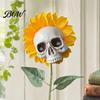 Scary Sunflower Sculpture Skull Ornament, Halloween Theme Garden Decor, Potted Housewarming Ornament Plant Waterproof Outdoor Decoration,