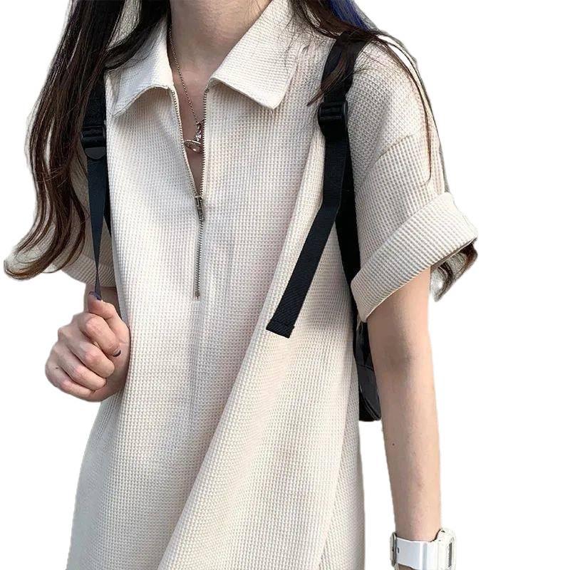 Elegant Summer Waffle Knit Polo Collar Dress - Age-Reducing, Solid Color Short Skirt for Women (2026)