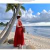 New Chinese Retro Red Neck Dress Summer Temperament Simple Long Dress Travel Photo Good-looking Skirt
