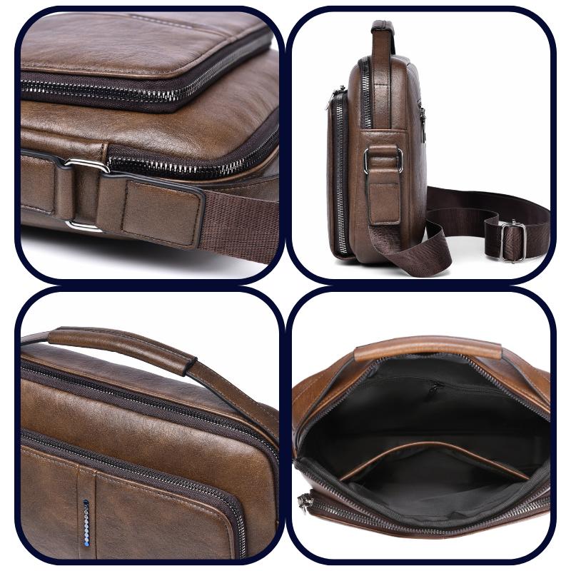 WEIXIER Men's Leather Crossbody Shoulder Bag Waterproof Messenger Sling Satchel Bag Briefcase for Work Business Travel