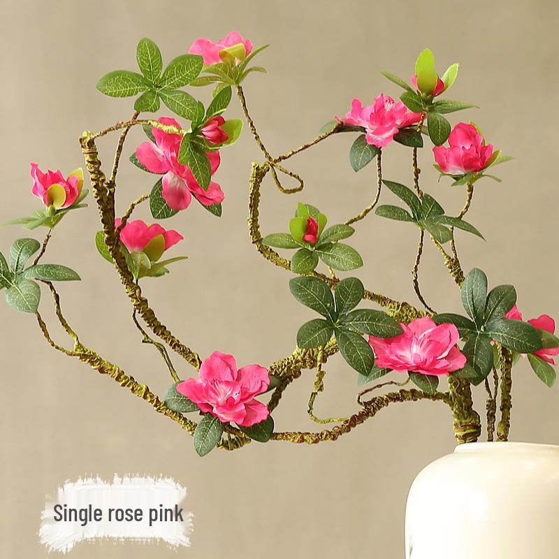 

Silk Azalea Twig Flower Arrangement with Zen Ceramic Vase for Home Decoration рожевий червоний колір