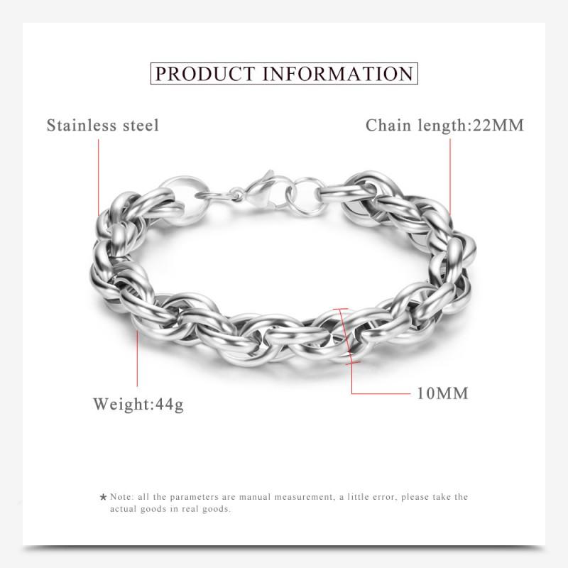 Mens Punk Style 10mm Stainless Steel Twisted Rope Bracelet With 18K Gold Plated Accents Geometric Design