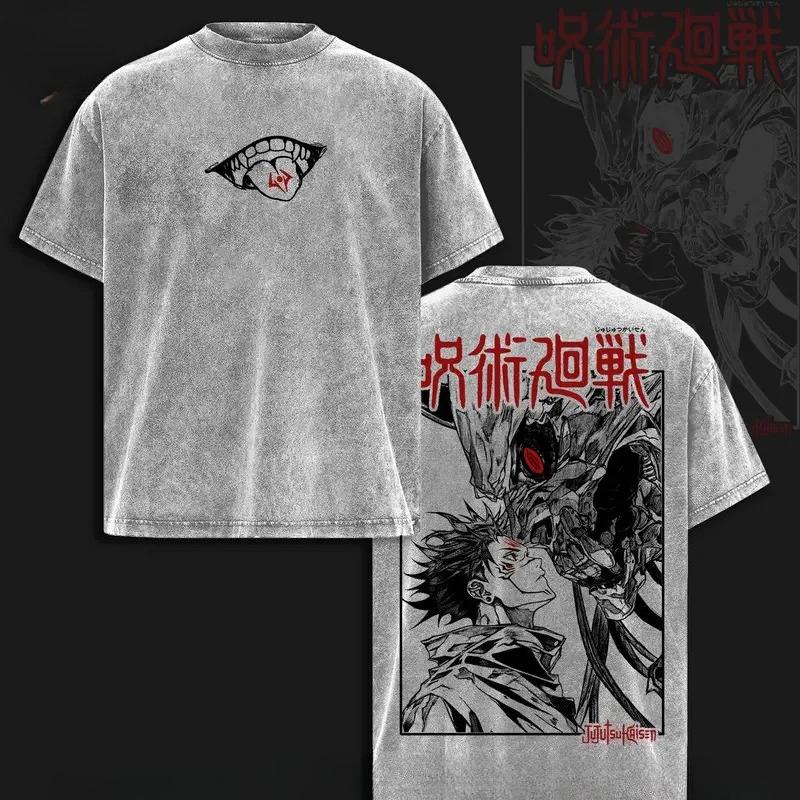 Ryomen Sukuna Printed Tee Anime Jujutsu Kaisen Clothing Men Women Washed Cotton T-shirts Casual Loose Tshirt Harajuku T Shirt
