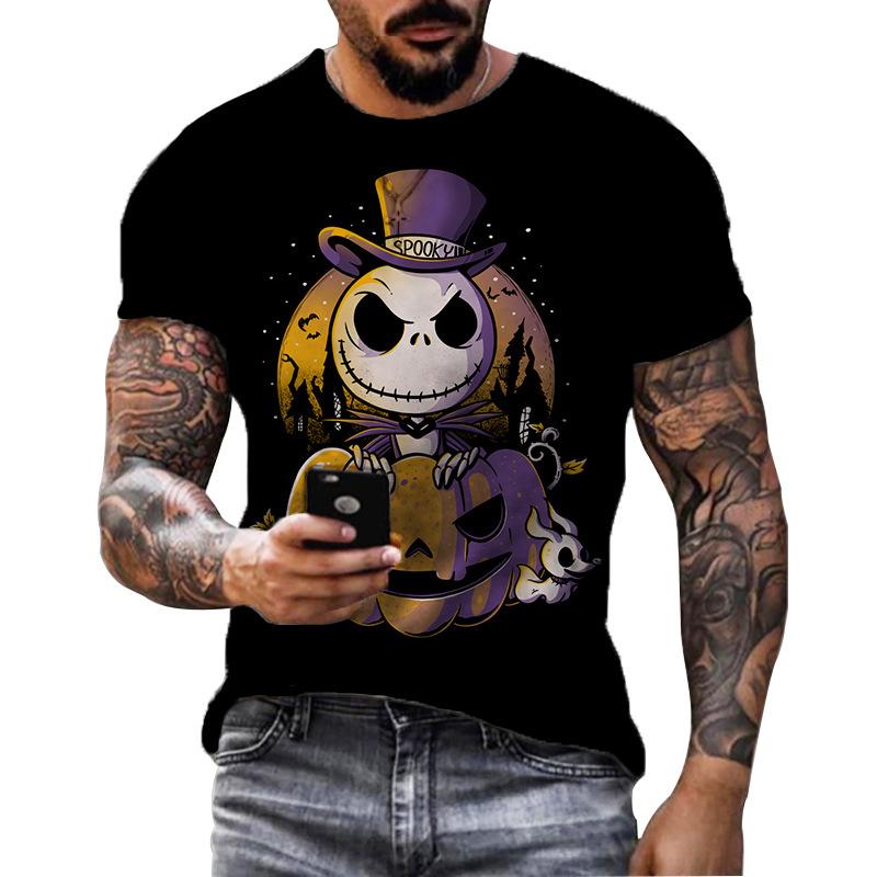Summer Round Neck 3D Halloween Print Top Fashionable Casual Short Sleeved Men's T-shirts
