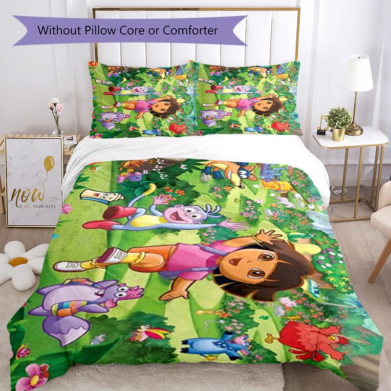 Dora Explorer Bedding Set Breathable Duvet Cover with Pillowcases Decorative Bed Linen for Bedroom Home Decoration Birthday Gift