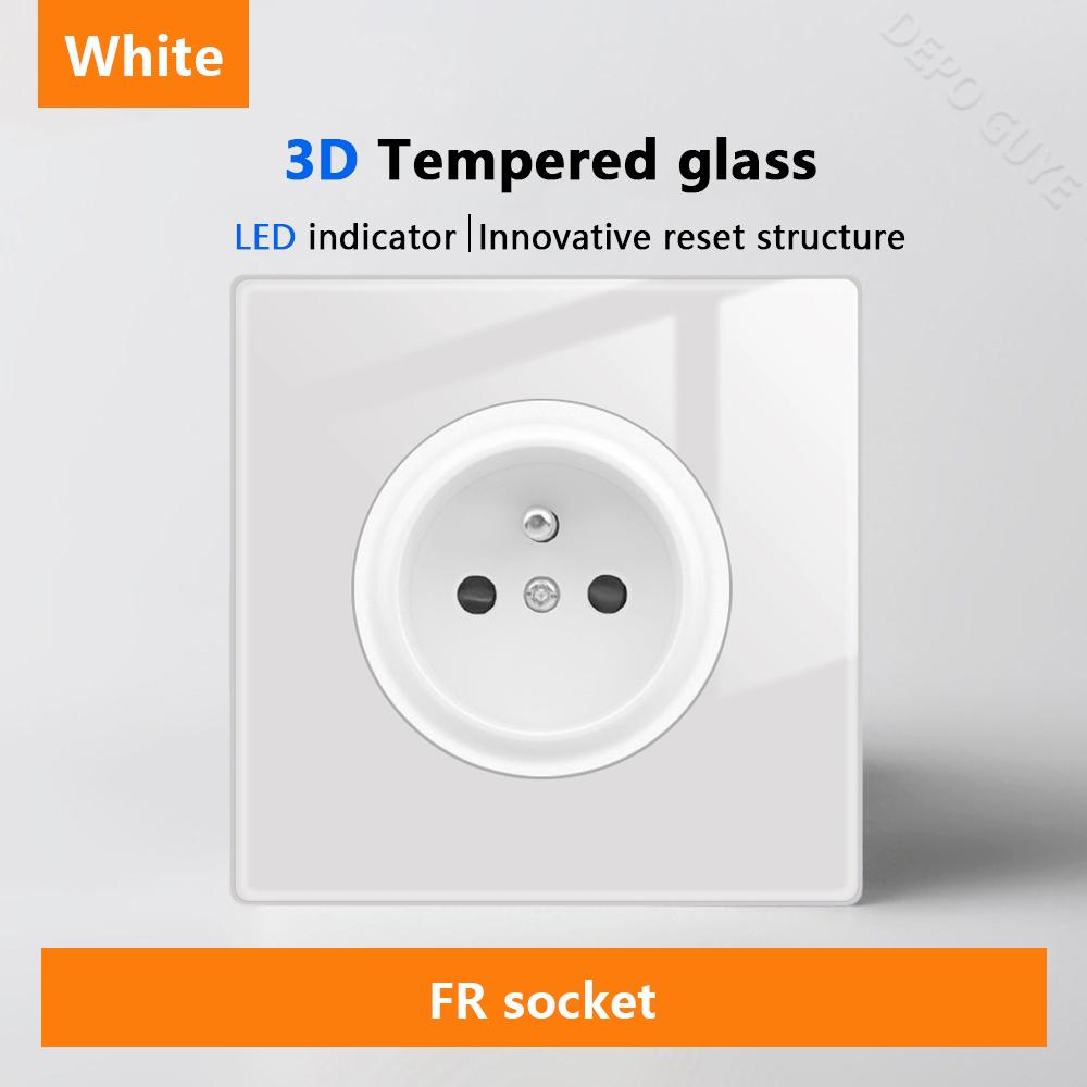 White LED Indicator Light Switch Panel Glass Piano Key Self-reset Wall Switch socket,UK Universal USB Type-C Electrical Outlet